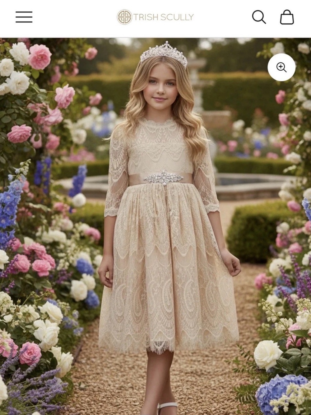 Trish Scully Cream Lace Formal Dress for Girls with Embellished Waist